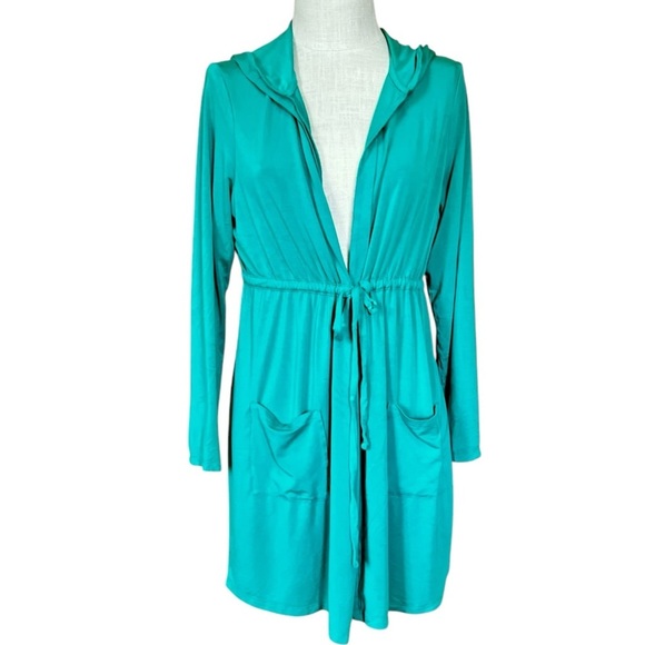 Torrid 1 1X Super Soft Knits Lightweight Hooded Cardigan w/ Pockets Blue Green - Picture 2 of 8